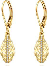wholesale 14K Gold Filigree Moissanite Leverback Dangle Earrings for Women-Moissanite Filigree Earrings
