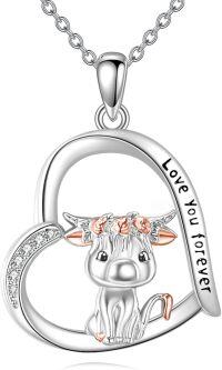 wholesale 925 Sterling Silver Cow Heart Love You Forever Pendant Necklace for Women-Cow
