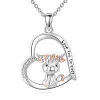 wholesale 925 Sterling Silver Cow Heart Pendant Necklace Rose Gold Plated Love You Forever-Cow