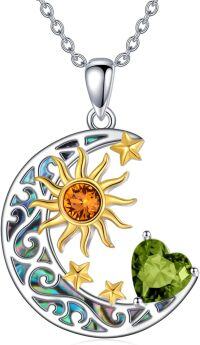 wholesale Sterling Silver Simulated Birthstone Sun Moon Star Pendant Necklace-Sun Moon Star-Aug.