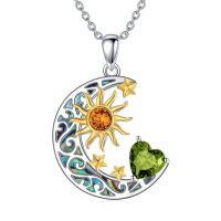 wholesale 925 Sterling Silver Crescent Moon Pendant Necklace Wholesale With Heart And Sun Design-Sun Moon Star-Aug.