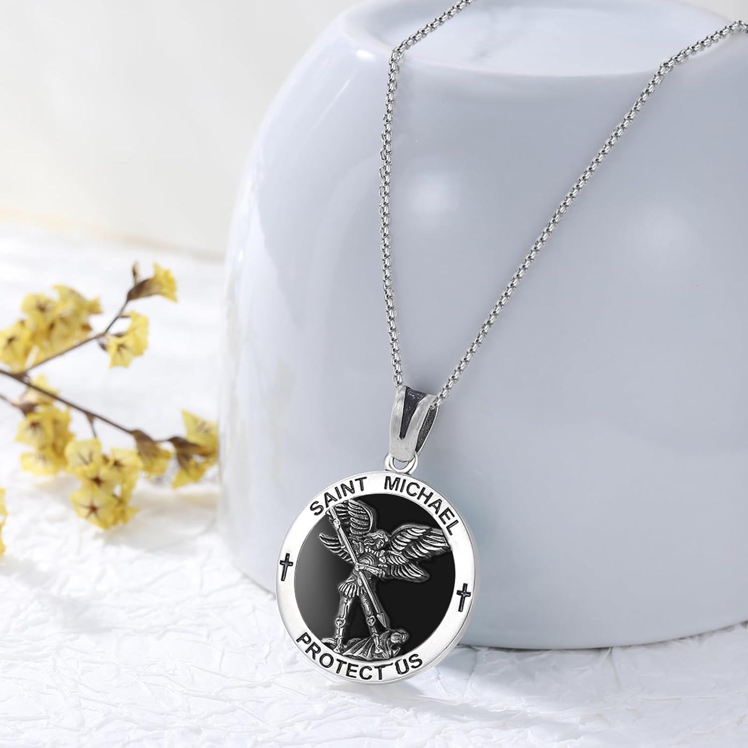 Sterling Silver Catholic Medal Necklace St Michael Christopher Benedict Virgin Mary Amulet Pendant for Men Women-0-1