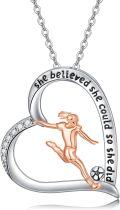 wholesale 925 Sterling Silver Heart-shaped Soccer Player Pendant Necklace with Quote She Believed She Could So She Did - Sports Themed s for Women-0-0