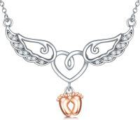 wholesale 925 Sterling Silver Angel Wing & Baby Feet Pendant Necklace for Pregnant Women and Mothers of Miscarried Babies-Angel wings Heart footprint