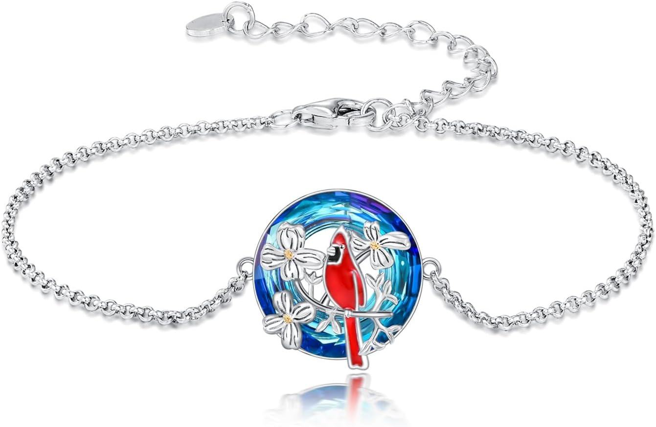  Sterling Silver Crystal Tree of Life Mushroom Frog Bracelet -Cardinal Bracelet