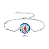 wholesale 925 Sterling Silver Blue Crystal Cardinal Bird Charm Bracelet-Cardinal Bracelet
