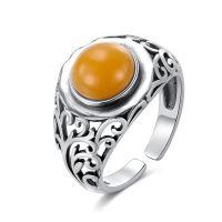 wholesale 925 Sterling Silver Amber Adjustable Rings for Women Vintage Gift-style 1