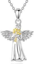 wholesale 925 Sterling Silver Pink Crystal Angel Wings Heart Scarab Pendant Necklace Gift for Women-0-0