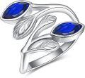 wholesale Sterling Silver Leaf Ring with Birthstone Adjustable Wrap Promise Engagement Wedding Rings for Women-0-37