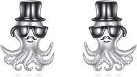 wholesale 925 Sterling Silver Octopus Stud Earrings with Top Hat and Sunglasses Design for Men Women  48x37mm-Octopus