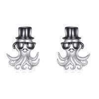 wholesale 925 Sterling Silver Octopus Stud Earrings with Top Hat and Sunglasses Design for Men Women  48x37mm-Octopus