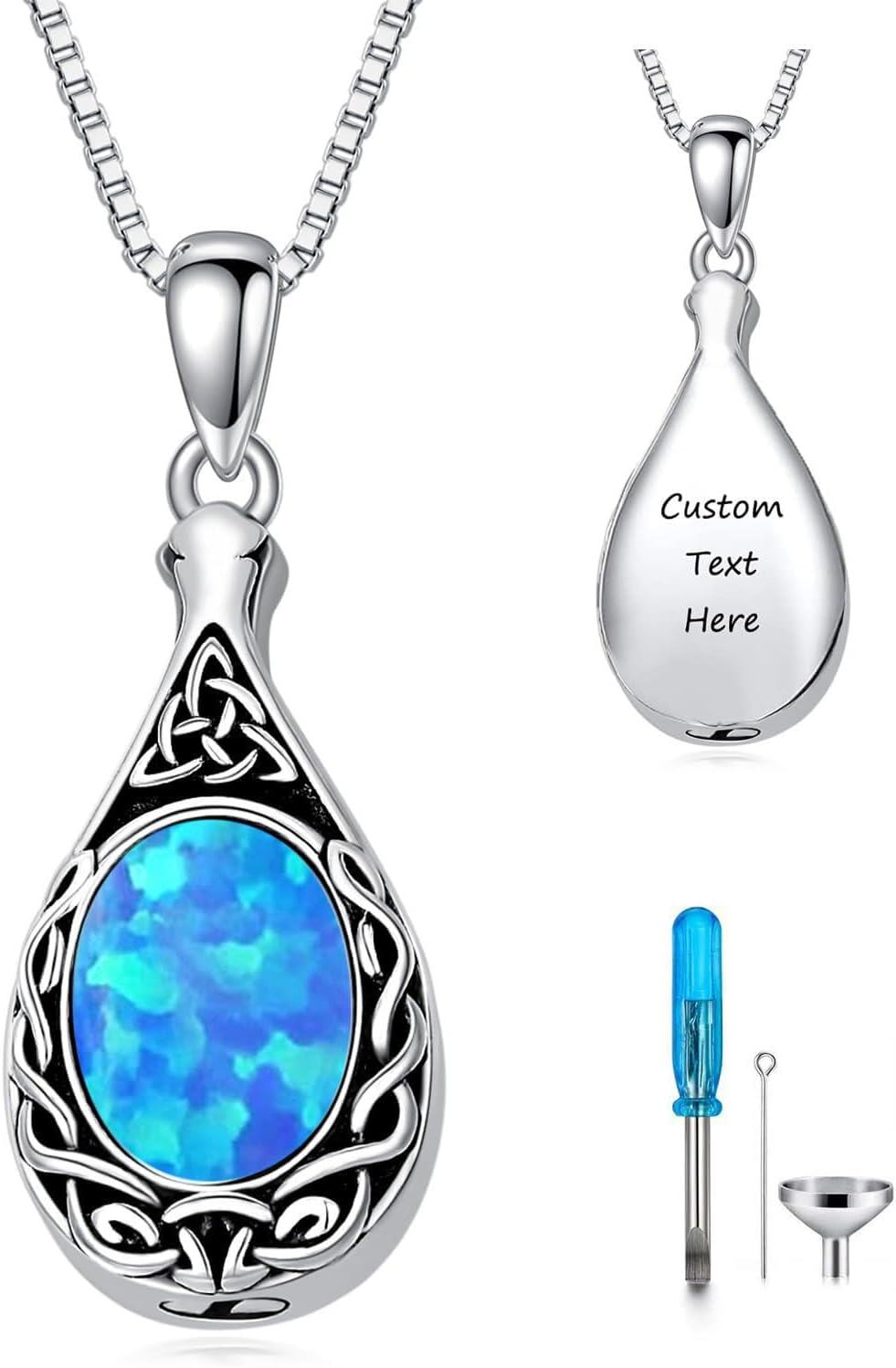 Sterling Silver Moonstone Opal Turquoise Larimar Black Onyx Cremation Jewelry for Ashes-B-blue Opal-B-blue Opal Non-custom-B-Blue Opal-Non-custom