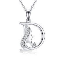 wholesale 925 Sterling Silver Alphabet A Z Initial Letter Pendant Necklace for Women Jewelry Gifts-D