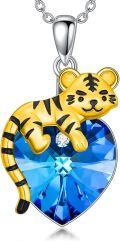 wholesale 925 Sterling Silver Blue Crystal Tiger Heart Pendant Necklace for Women-0-0