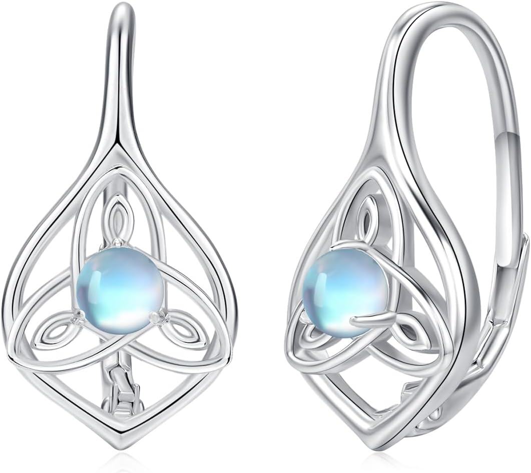 925 Sterling Silver Moonstone Celtic Knot Hoop Earrings for Women-0-0