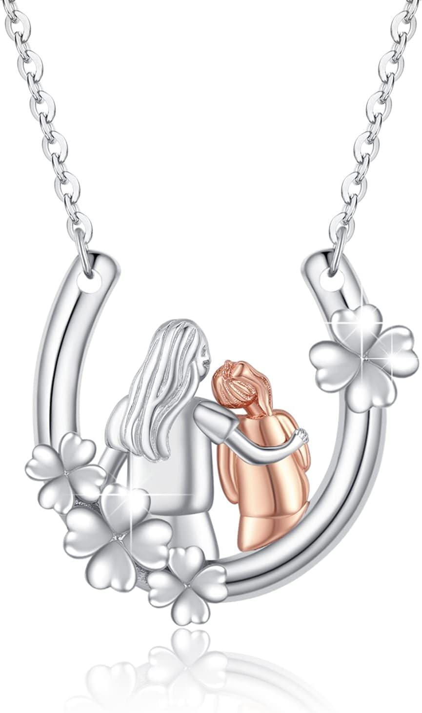  Sterling Silver Horseshoe Lucky Charm Necklace Gift for Daughter from Parents -0-0