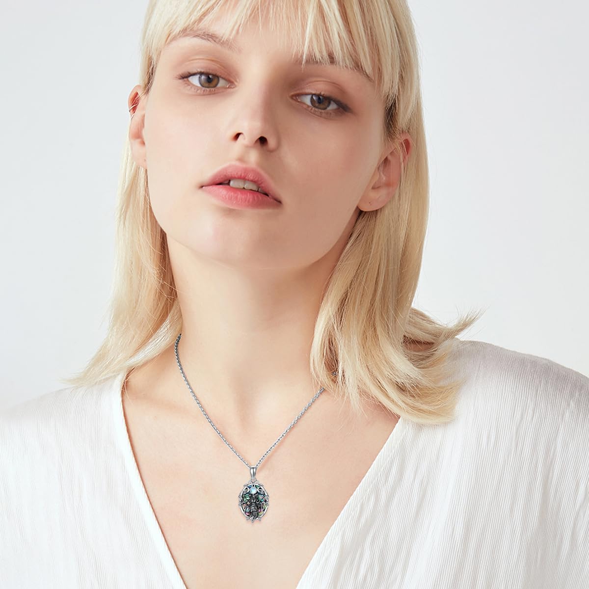wholesale 925 Sterling Silver Abalone Shell Triple Moon Goddess Pendant Necklace for Women Gothic Witchcraft Jewelry 36 Chain Length-0-1