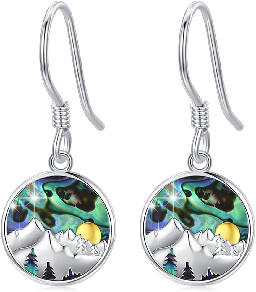 Sterling Silver Abalone Mountain Earrings for Women Nature Dangle Jewelry Gifts-A-Mountain