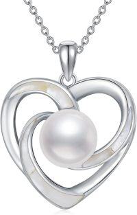 wholesale 925 Sterling Silver Heart-Shaped Mother of Pearl and Freshwater Pearl Pendant Necklace-F-Heart
