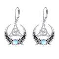 wholesale 925 Sterling Silver Celtic Triquetra Crescent Moon Moonstone Drop Earrings-0-0