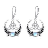 wholesale 925 Sterling Silver Triquetra Crescent Moon Earrings Wholesale With Moonstone-Celtic Earrings