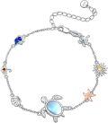 wholesale 925 Sterling Silver Moonstone Shell Sunflower Starfish Fish Ocean Heart Charm Bracelet-0-0