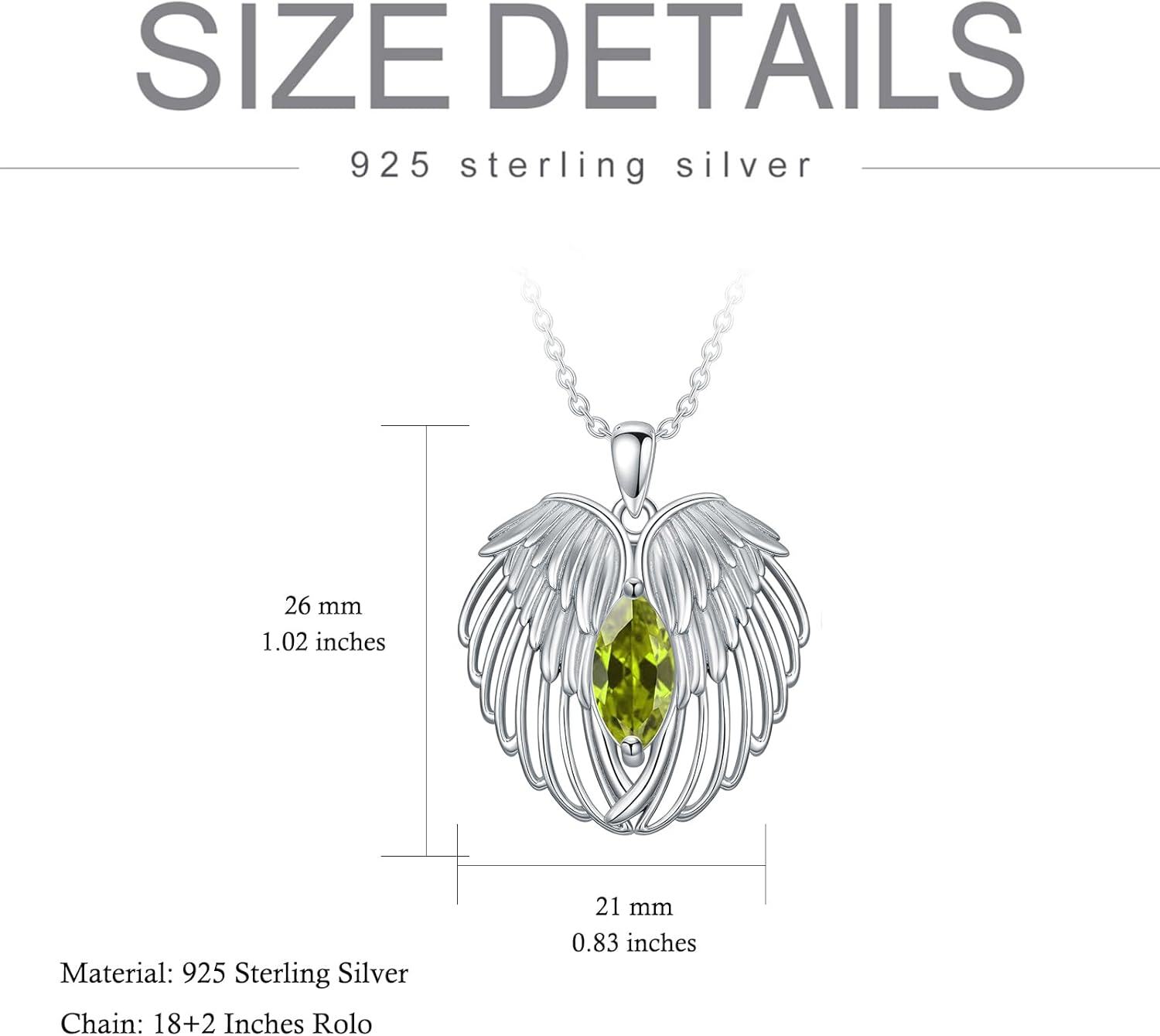  Sterling Silver Birthstone Angel Wings Necklace for Women -0-4