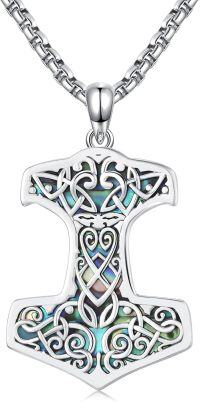 wholesale Sterling Silver Viking Necklace with Mjolnir Yggdrasil Wolf Deer Raven Dragon Pendant Norse Jewelry Gifts-C01 - Thors Hammer
