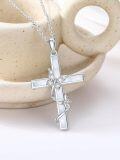 wholesale 925 Sterling Silver Cross with Opal and CZ Butterfly Pendant Necklace for Women-0-4