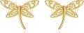 wholesale 14K Yellow Gold Dragonfly Stud Earrings with Intricate Insect Design for Women-0-0