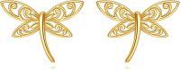 wholesale 14K Yellow Gold Dragonfly Stud Earrings with Intricate Insect Design for Women-Dragonfly