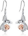 wholesale 925 Sterling Silver Hummingbird Rose Gold Plated Drop Earrings Gifts for Women-0-0
