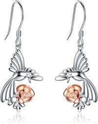 wholesale 925 Sterling Silver Hummingbird Rose Gold Plated Drop Earrings Gifts for Women-Hummingbird