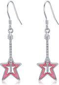 wholesale 925 Sterling Silver Pink Glitter Guitar & Star Drop Earrings for Women GirlsCowboy Western  4cm Long-0-0