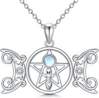 wholesale 925 Sterling Silver Triple Moon Pentagram Necklace for Women - Wicca Witchcraft Jewelry with Opal Stone and CZ Accents-Triple Moon Goddess