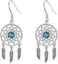 wholesale 925 Sterling Silver Dreamcatcher with Turquoise Feather Drop Earrings for Women-0-0