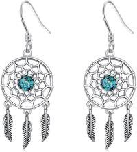 wholesale 925 Sterling Silver Dreamcatcher with Turquoise Feather Drop Earrings for Women-Dream Catcher