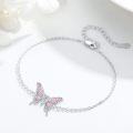 wholesale 925 Sterling Silver Pink Opal Butterfly Charm Bracelet Adjustable s for Women-0-1