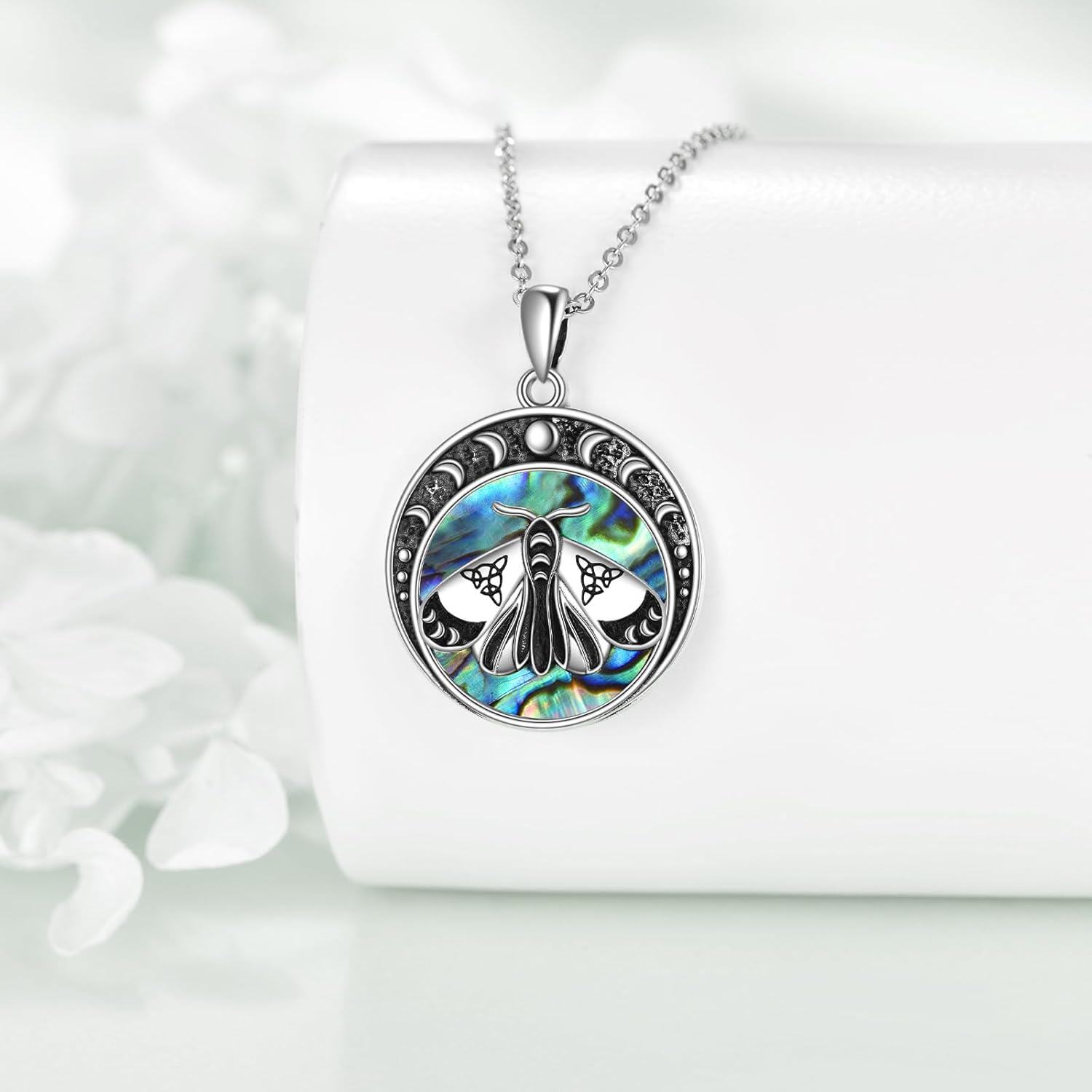 wholesale 925 Sterling Silver Oxidized Vintage Necklace w/Moon Phase Moth Wolf Pendent - Christmas Gift for Her & Mom-0-3
