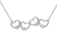 wholesale S925 Sterling Silver Diamond Heart Necklace, 4 Tiny Hearts, Handcrafted Inlaid, Sparkling Gift for Her, 10mm, 30mm, 2.83g-natural diamond-four hearts