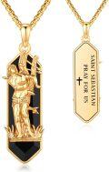 wholesale Gold 925 Sterling Silver Black Onyx Saint Sebastian Prayer Necklace for Men Women-0-0