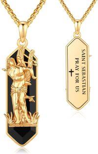 wholesale Gold 925 Sterling Silver Black Onyx Saint Sebastian Prayer Necklace for Men Women-St Sebastian