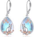 wholesale 925 Sterling Silver Teardrop Moonstone Cat & Flower Drop Earrings-0-0