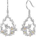 wholesale 925 Sterling Silver Hummingbird Floral Teardrop Dangle Earrings  for Women Girls-0-0