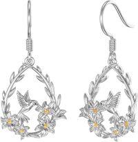 wholesale 925 Sterling Silver Hummingbird Floral Teardrop Dangle Earrings  for Women Girls-Hummingbird B