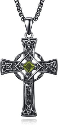 wholesale Sterling Silver Garnet Celtic Cross Necklace for Men 22 +2 Chain-Black-August
