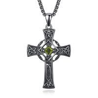 wholesale 925 Sterling Silver Garnet Celtic Cross Necklace for Men 22 +2 Chain-Black-August