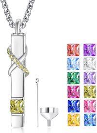 wholesale 925 Sterling Silver Birthstones Urn Necklace for Ashes Infinity Cube Cremation Pendant-08 Aug - Peridot