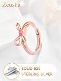 wholesale Rose Gold 925 Sterling Silver Pink Enamel Bow Knot Adjustable Ring for Women-0-2