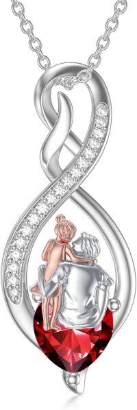 wholesale Sterling Silver Birthstone Infinity Heart Pendant Father Daughter Gift-02-01-Red-January